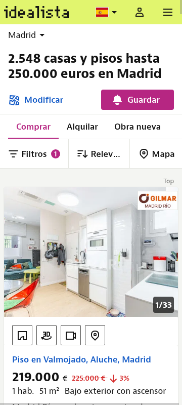 Real listings up to €250k in Madrid
