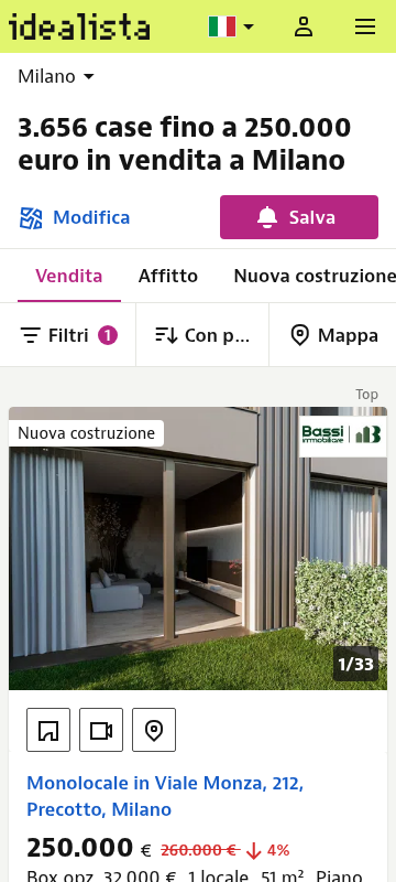 Real listings up to €250k in Milan