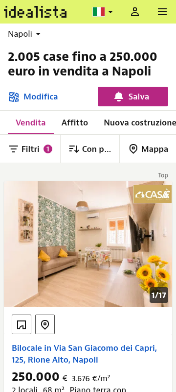 Real listings up to €250k in Naples